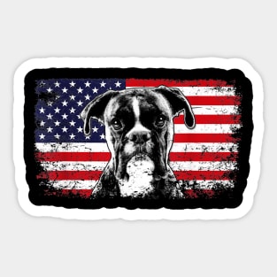 Boxer Dog American Flag Vintage Retro Sticker